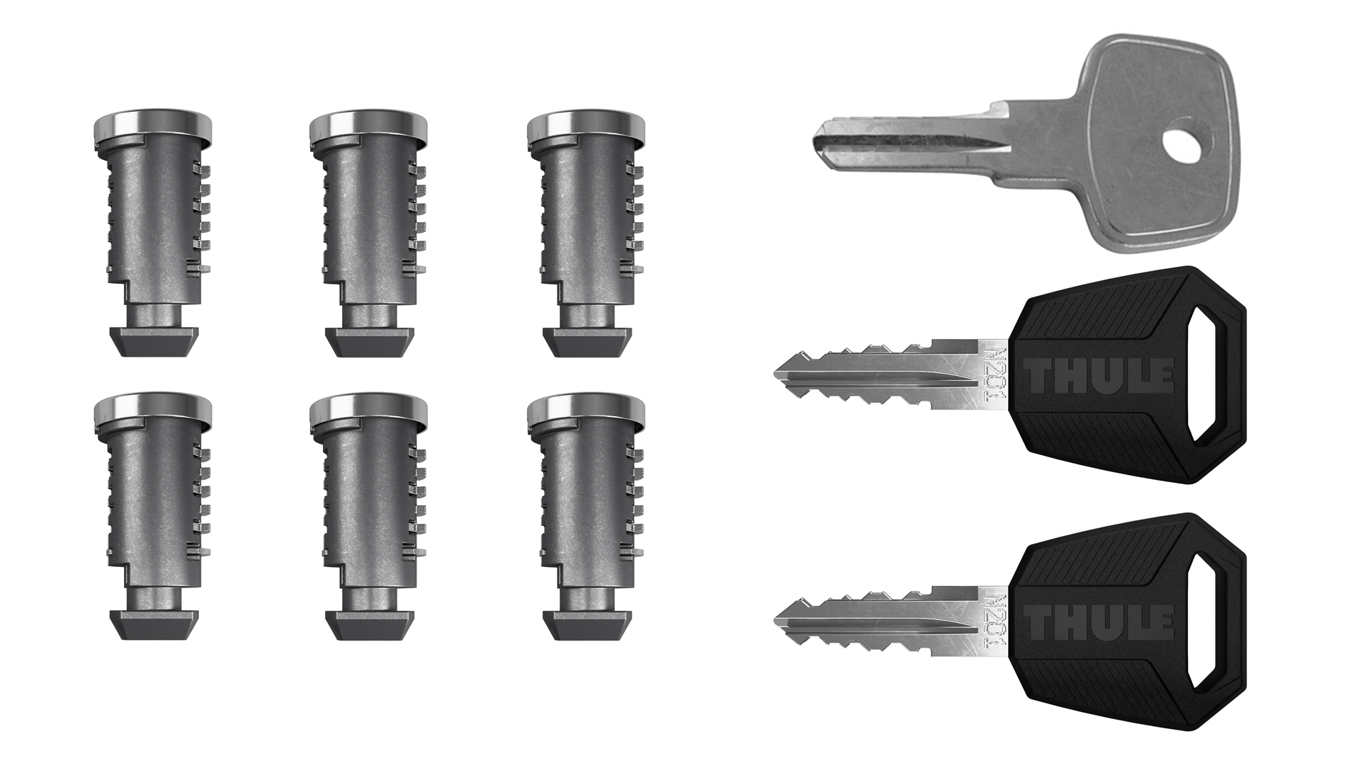 Thule One-Key System 4506 — 6 замків, 2 ключі К-т ключів з лічинками (6 шт) Thule One-Key System 4506 (TH 4506)